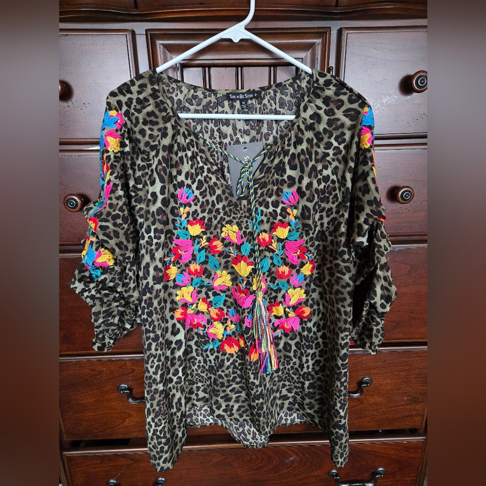 NWT, See N Be Seen, Colorful Embroidery Blouse, Sz. 1X